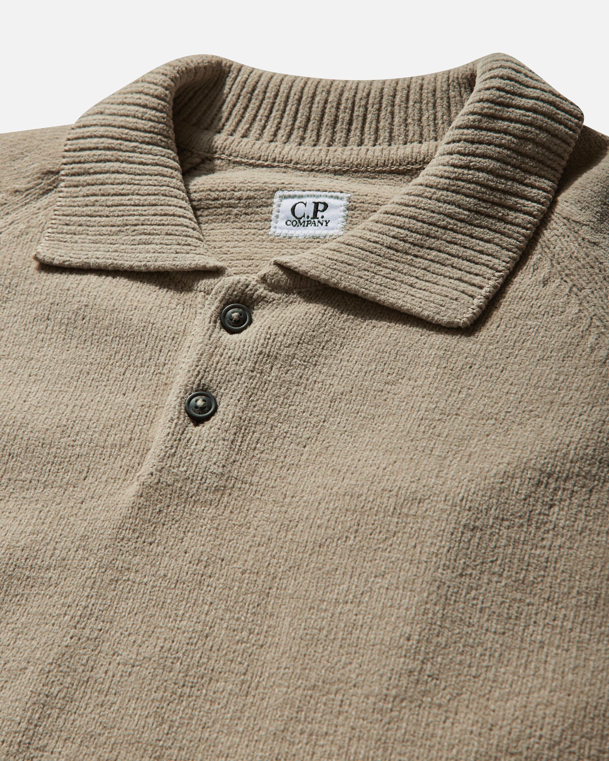 C.P. Company Chenille Cotton Polo Knit Vintage Khaki T-Shirts Polo 18CMKN070A-005687G 327