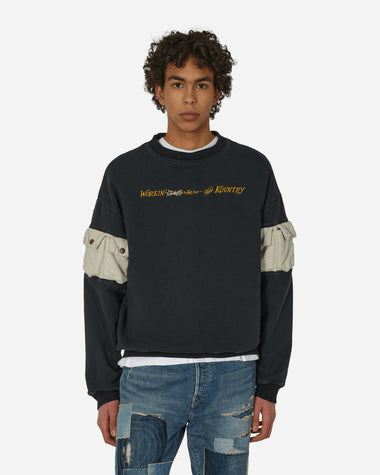 KAPITAL Swt Knit 2Tones Nickle"8" Sleve Swt (Working Embroidery) Black Sweatshirts Crewneck K2310LC127 1
