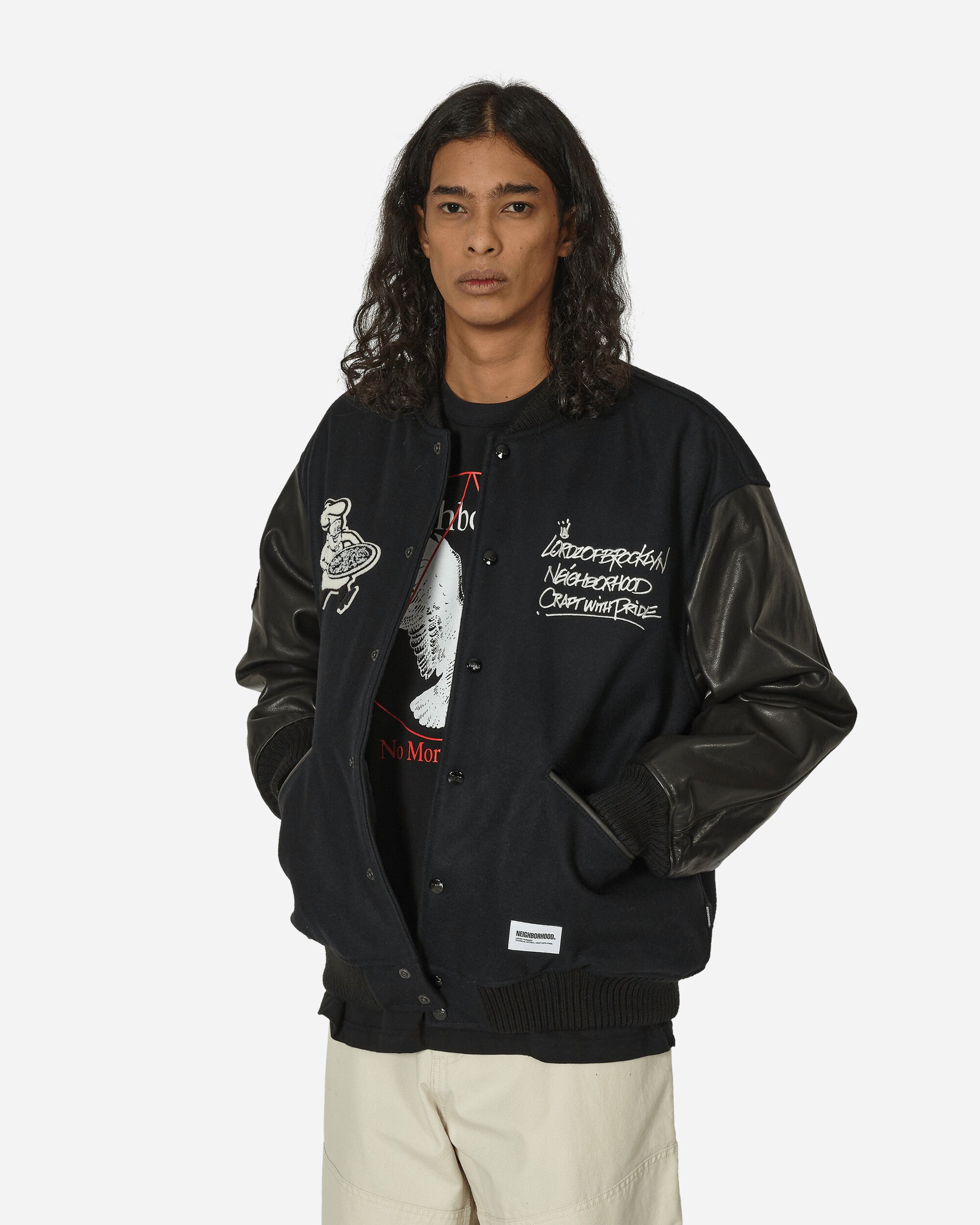 Neighborhood Nh × Lordz Of Brooklyn . Stadium Jacket Black Coats and Jackets Leather Jackets 232SZNH-JKM01S BK