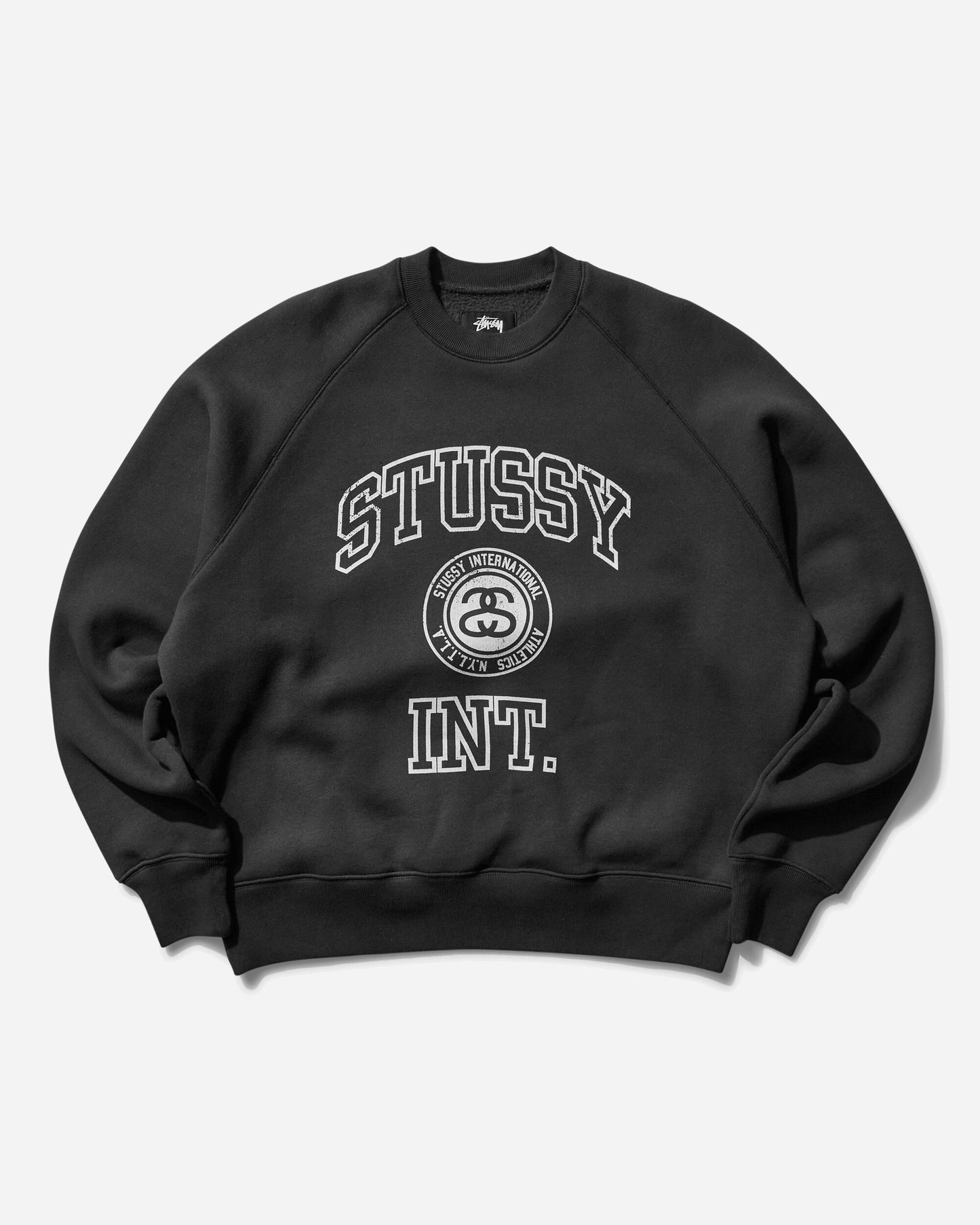 Stüssy Overlock Varsity Raglan Crew Washed Black Sweatshirts Crewneck 118564SJ 0034