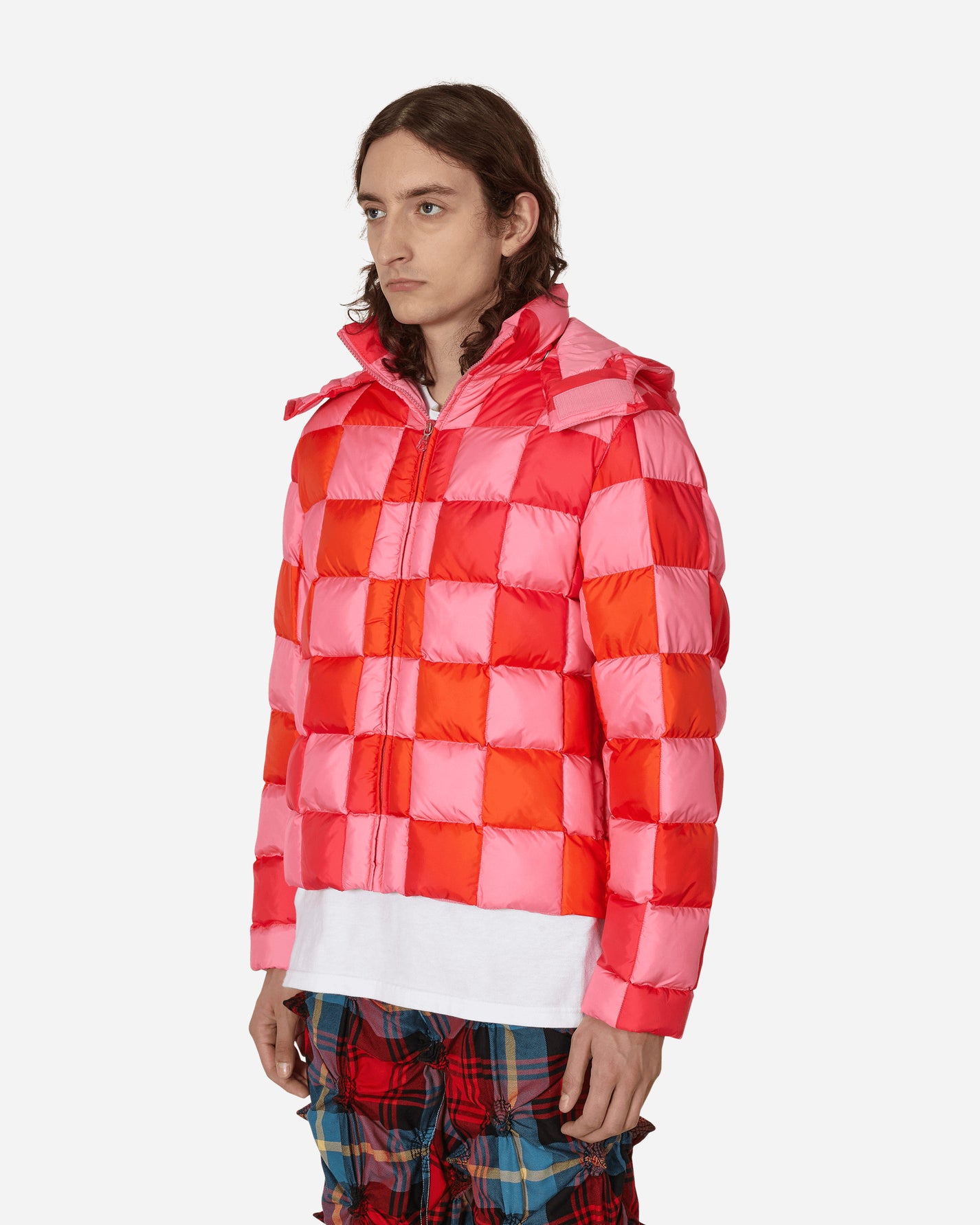 ERL Gradient Checker Hooded Puff Pink Coats and Jackets Down Jackets ERL05C002 1