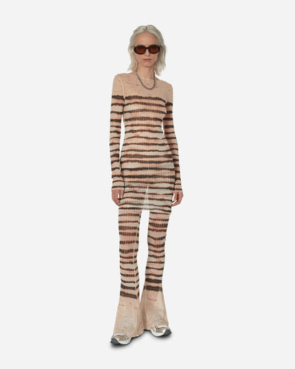Jean Paul Gaultier Wmns Knwls High Neck Dress Long Sleeves Printed Striped Washed Mariniere Ecru/Brown Dresses Dress Short 2314-F-RO064-T535 360